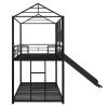 Twin Over Twin Metal Bunk Bed ,Metal Housebed With Slide,Three Colors Available.(Black with Black Slide)(OLD SKU :LP000095AAB)