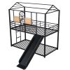 Twin Over Twin Metal Bunk Bed ,Metal Housebed With Slide,Three Colors Available.(Black with Black Slide)(OLD SKU :LP000095AAB)