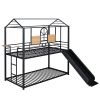 Twin Over Twin Metal Bunk Bed ,Metal Housebed With Slide,Three Colors Available.(Black with Black Slide)(OLD SKU :LP000095AAB)