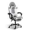 YSSOA Racing Video Backrest and Seat Height Recliner Gaming Office High Back Computer Ergonomic Adjustable Swivel Chair, With footrest, Grey/White