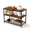 Kitchen Island with 3 Shelves, 47.2 Inches Kitchen Shelf with Large Worktop, Stable Steel Structure, Industrial, Easy to Assemble, Rustic Brown and Bl