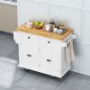 Kitchen Island Cart with Two Storage Cabinets and Two Locking Wheels, 43.31 Inch Width, 4 Door Cabinet and Two Drawers, Spice Rack, Towel Rack (White)