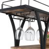 Industrial Black Bar Serving Cart for home with Wine Rack and Glass Holder;  3-tier Shelves;  Metal Frame