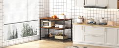 Kitchen Island with 3 Shelves, 47.2 Inches Kitchen Shelf with Large Worktop, Stable Steel Structure, Industrial, Easy to Assemble, Rustic Brown and Bl