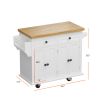 Kitchen Island Cart with Two Storage Cabinets and Two Locking Wheels, 43.31 Inch Width, 4 Door Cabinet and Two Drawers, Spice Rack, Towel Rack (White)