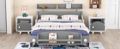 Full Size Car-Shaped Platform Bed,Full Bed with Storage Shelf for Bedroom,Gray