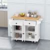 Kitchen Island Cart with Two Storage Cabinets and Two Locking Wheels, 43.31 Inch Width, 4 Door Cabinet and Two Drawers, Spice Rack, Towel Rack (White)