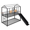 Twin Over Twin Metal Bunk Bed ,Metal Housebed With Slide,Three Colors Available.(Black with Black Slide)(OLD SKU :LP000095AAB)