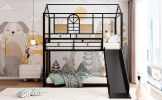 Twin Over Twin Metal Bunk Bed ,Metal Housebed With Slide,Three Colors Available.(Black with Black Slide)(OLD SKU :LP000095AAB)