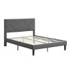 Queen Size Upholstered Platform Bed Frame with Headboard;  Strong Wood Slat Support;  Mattress Foundation;  No Box Spring Needed;  Easy Assembly;  Gra