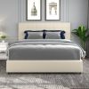 Vera Queen Size Ivory Velvet Upholstered Platform Bed with Patented 4 Drawers Storage, Square Stitched Button Tufted Headboard, Wooden Slat Mattress S