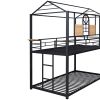 Twin Over Twin Metal Bunk Bed ,Metal Housebed With Slide,Three Colors Available.(Black with Black Slide)(OLD SKU :LP000095AAB)