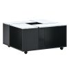 ON-TREND Modern 2-layer Coffee Table with Casters, Square Cocktail Table with Removable Tray, UV High-gloss Marble Design Center Table for Living Room