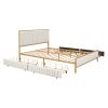 Queen Size Metal Frame Upholstered Bed with 4 Drawers, Linen Fabric, Beige