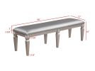 1-Pc Modern Glam Long Bench Upholstered Seat Sparkling Embellishments Silver Gray Finish Furniture Bedroom Living Room Dining Room