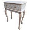 2 Drawer Mango Wood Console Table with Floral Carved Front, Brown and White