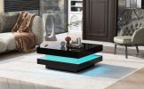 ON-TREND High Gloss Minimalist Design with plug-in 16-color LED Lights, 2-Tier Square Coffee Table, Center Table for Living Room, 31.5''x31.5''x14.2''