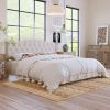 Upholstered Platform Bed with Saddle Curved Headboard and Diamond Tufted Details, King, Beige