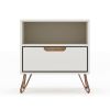 Manhattan Comfort Rockefeller 1.0 Mid-Century- Modern Nightstand with 1-Drawer in Off White