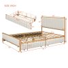 Queen Size Metal Frame Upholstered Bed with 4 Drawers, Linen Fabric, Beige