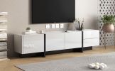 ON-TREND White & Black Contemporary Rectangle Design TV Stand, Unique Style TV Console Table for TVs Up to 8'', Modern TV Cabinet with High Gloss UV S