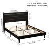 Stylish Queen Size PU Leather Upholstered Bed Frame Platform Bed with Lights Stitched Wing-backed Headboard Strong Wooden Slats Bed Canopy No Box Spri