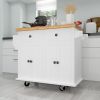 Kitchen Island Cart with Two Storage Cabinets and Two Locking Wheels, 43.31 Inch Width, 4 Door Cabinet and Two Drawers, Spice Rack, Towel Rack (White)