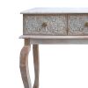 2 Drawer Mango Wood Console Table with Floral Carved Front, Brown and White