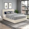 Vera Queen Size Ivory Velvet Upholstered Platform Bed with Patented 4 Drawers Storage, Square Stitched Button Tufted Headboard, Wooden Slat Mattress S