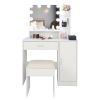 FCH Large Vanity Set with 10 LED Bulbs, Makeup Table with Cushioned Stool, 3 Storage Shelves 1 Drawer 1 Cabinet, Dressing Table Dresser Desk for Women