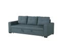 Sofa w Pull out Bed Convertible Sofa in Blue Grey Polyfiber HS00-F6532