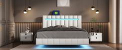 Queen Size Floating Bed Frame with LED Lights and USB Charging,Modern Upholstered Platform LED Bed Frame, White