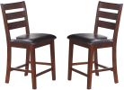 Set of 2 Chairs Dining Room Furniture Antique walnut Wood Finish Cushioned Solid wood Counter Height Chairs Faux Leather Cushion