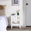 FCH 45*30*60cm MDF Spray Paint, Smoked Mirror, Two-Drawn Carving, Bedside Table, White