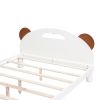 Full Size Platform Bed with Bear Ears Shaped Headboard and LED, Cream White