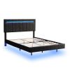 Full Size Floating Bed Frame with LED Lights and USB Charging,Modern Upholstered Platform LED Bed Frame,Black(Full)