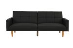 Transitional Look Living Room Sofa Couch Convertible Bed Black Polyfiber 1pc Tufted Sofa Cushion Wooden Legs