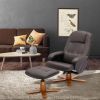 Recliner Chair with Ottoman, Swivel Recliner Chair with Wood Base for Livingroom, Bedroom, Faux Leather Beige,Brown