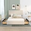 Full Size Upholstery Platform Bed with Four Drawers on Two Sides, Adjustable Headboard, Beige(Old SKU: WF291773AAA)