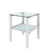 Glass two layer tea table, small round table, bedroom corner table, living room white side table(White)