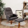 Recliner Chair with Ottoman, Swivel Recliner Chair with Wood Base for Livingroom, Bedroom, Faux Leather Beige,Brown