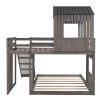 Wooden Twin Over Full Bunk Bed; Loft Bed with Playhouse; Farmhouse; Ladder; Slide and Guardrails; White(OLD SKU :LT000028AAE)