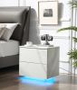 Nightstands LED Side Tables Bedroom Modern End Tables with 2 Drawers for Living Room Bedroom White