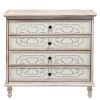 FCH 4 Drawer Iron Sheet Carving Dresser for Bedroom, Wide Storage Cabinet for Living Room Home Entryway, Washed White