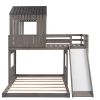 Wooden Twin Over Full Bunk Bed; Loft Bed with Playhouse; Farmhouse; Ladder; Slide and Guardrails; White(OLD SKU :LT000028AAE)