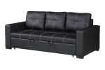 Sectional Sofa Pull out Bed Living Room Couch Black Faux Leather Tufted Convertible Sofa