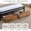 Queen Size Bed Frame with Storage Headboard and 2 Drawers, LED Lights Bed with Charging Station, Metal Platform Bed No Noise, Mattress Foundation Stro