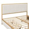 Queen Size Metal Frame Upholstered Bed with 4 Drawers, Linen Fabric, Beige