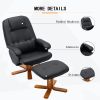 Recliner Chair with Ottoman, Swivel Recliner Chair with Wood Base for Livingroom, Bedroom, Faux Leather Beige,Black