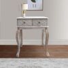 2 Drawer Mango Wood Console Table with Floral Carved Front, Brown and White